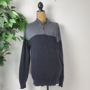 George 1/4 Zip Up Sweater, Men's Small Color Block Gray Black Ribbed